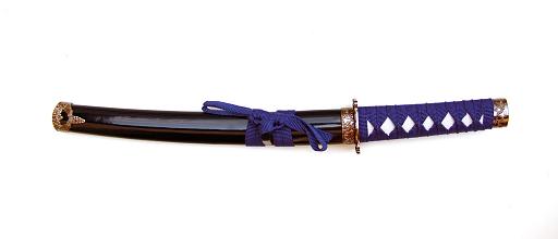 3-teiliges Samurai-Schwerter-Set, blau mit Wandhalterung 3